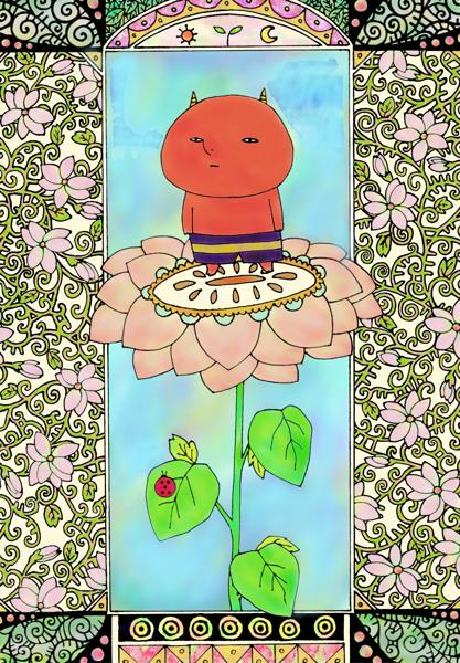 鬼・花もよう（色つき）